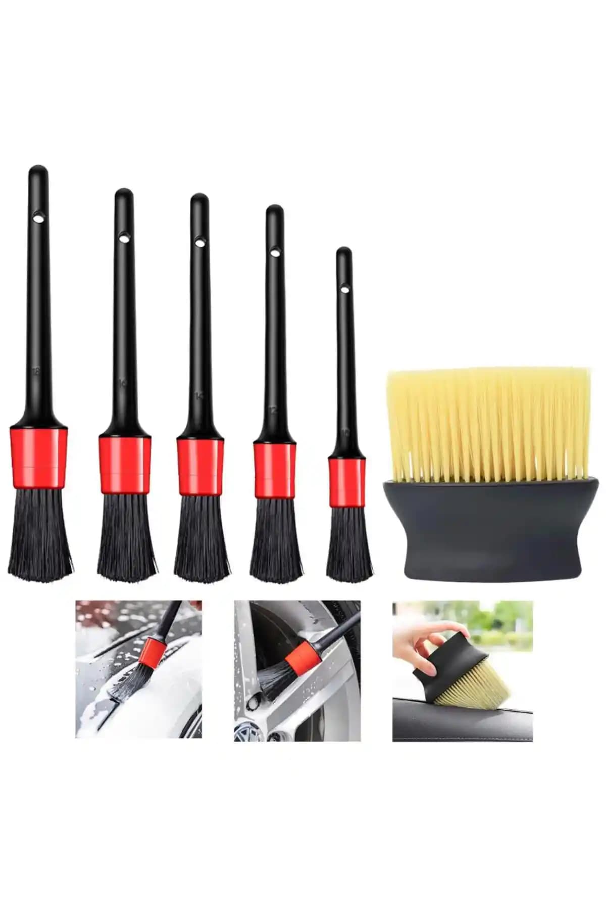 DepoMega 6 Parça Araç Temizlik Fırça Seti İç ve Dış Yüzeyler İçin Detaylı Temizlik