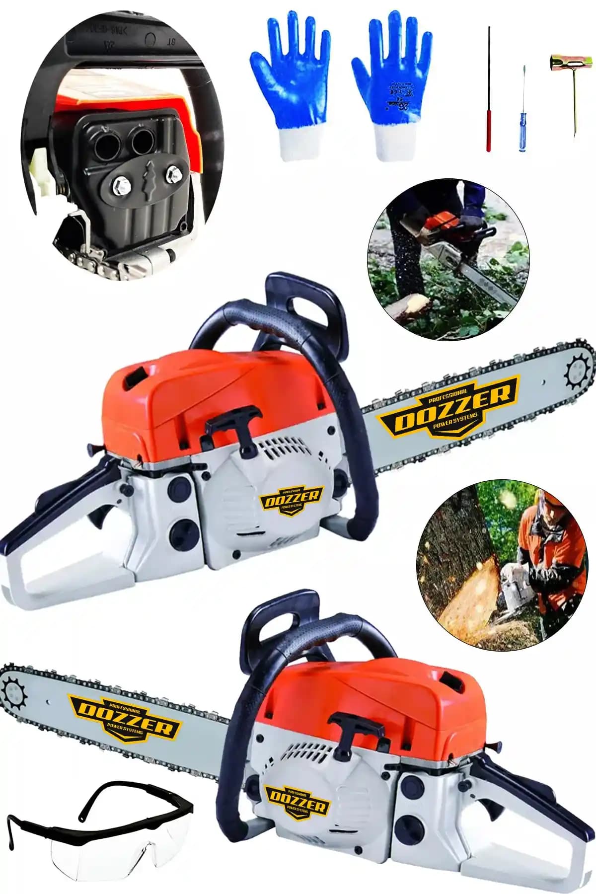 DOZZER Alman Dzp-86 Çift Egzozlu Benzinli Testere: Güçlü ve Dayanıklı Ağaç Kesim Aracı