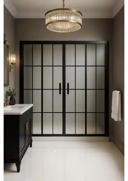 Durul Duşakabin Ön Cephe Siyah Çizgi 5mm Temperli Cam Yükseklik 190cm Modern Tasarım