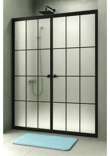 Durul Duşakabin Ön Cephe Siyah Çizgi Komple Buzlu Modern Banyo Çözümü