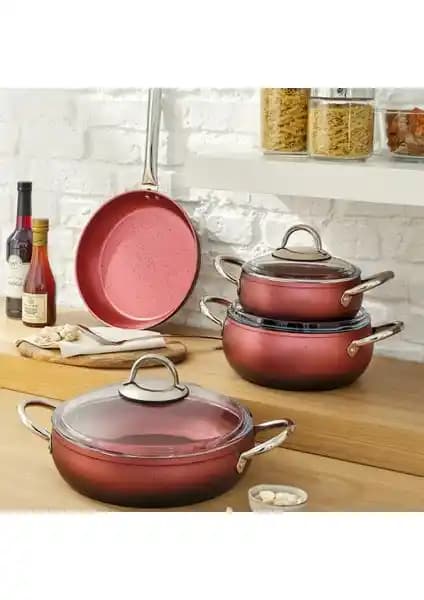 Emsan Milet Granit Yüzeyli 7 Parça Güveç Seti: Dayanıklı ve Çok Fonksiyonlu Mutfak Gereçleri