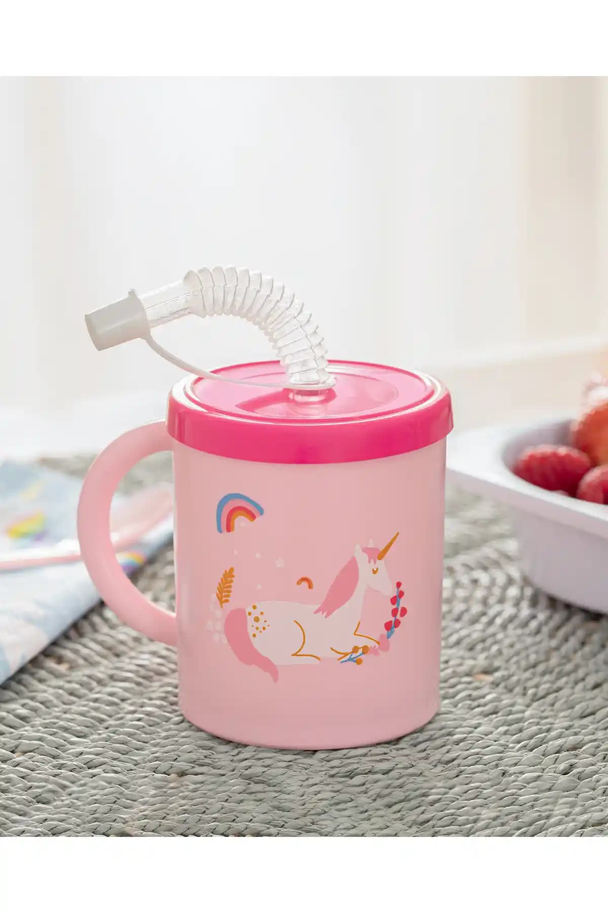 English Home Little Unicorn Pembe Plastik Pipetli Bardak Çocuklar İçin Dayanıklı ve Şık Tasarım