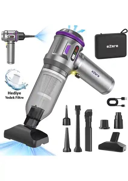 Ezere 16000PA Güçlü Dijital Göstergeli Kablosuz Mini Araç ve Ev Temizlik Süpürgesi