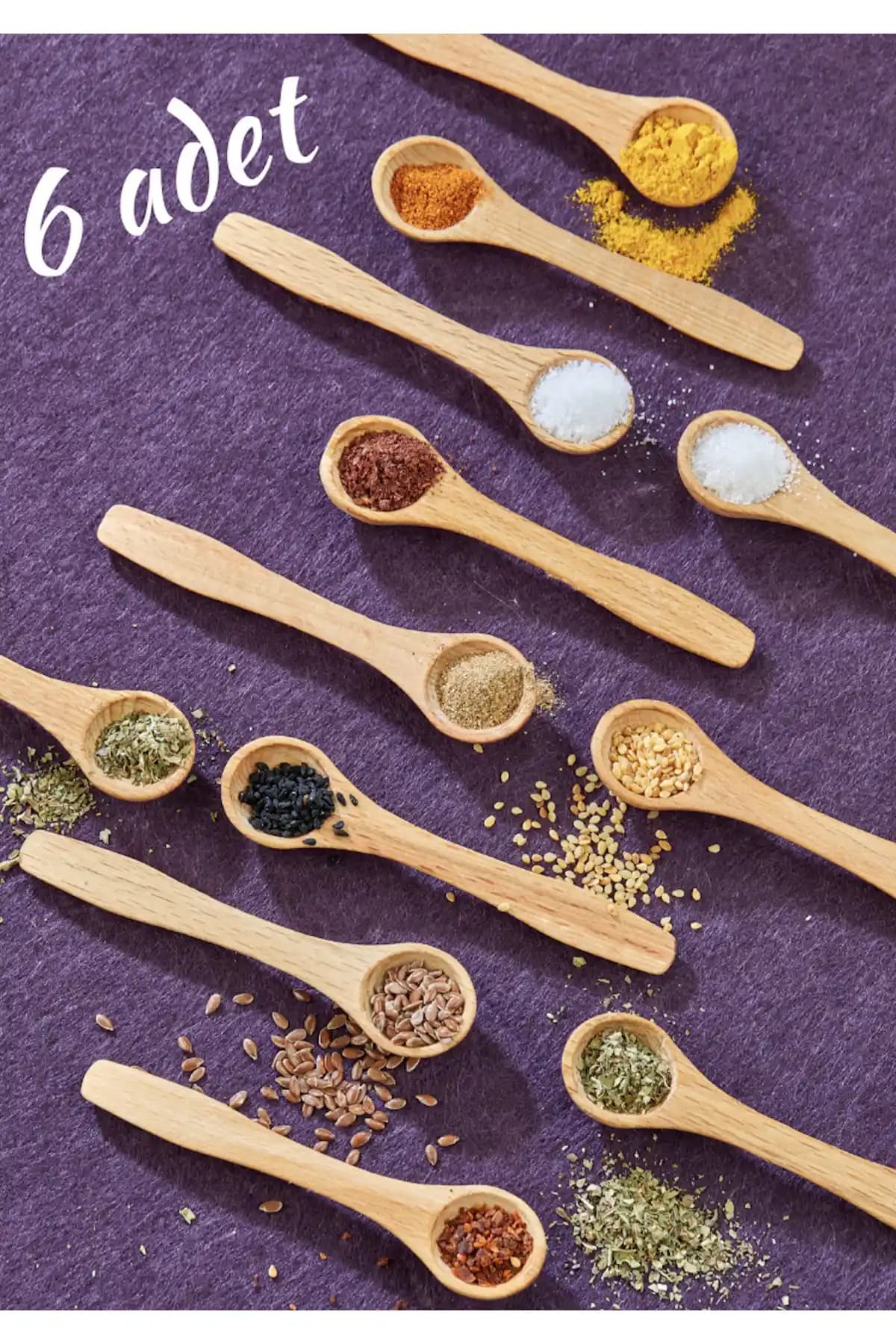 FBZhome 6'lı Ahşap Baharat Kaşığı Seti Doğal ve Şık Mutfak Gereçleri