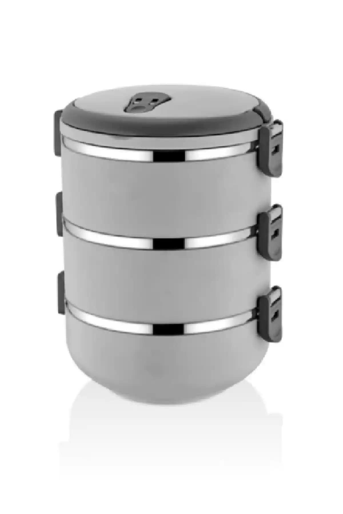 FreshBox Gri 3 Katlı Sızdırmaz Yemek Termosu Sefer Tası Günlük Kullanım İçin