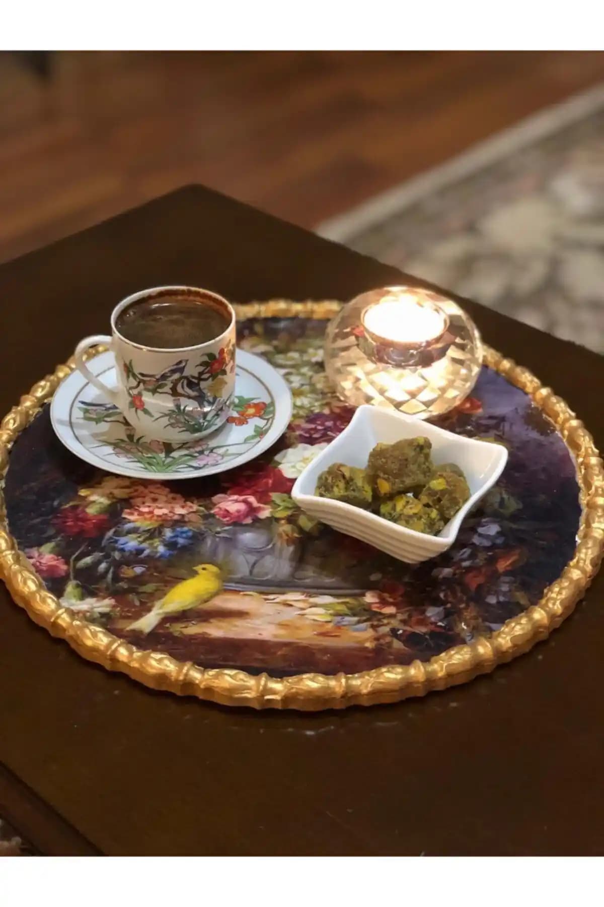 GaleriaHome Ahşap Dekoratif Buket Çiçek Sunum Tepsisi 28cm doğal ve şık tasarım