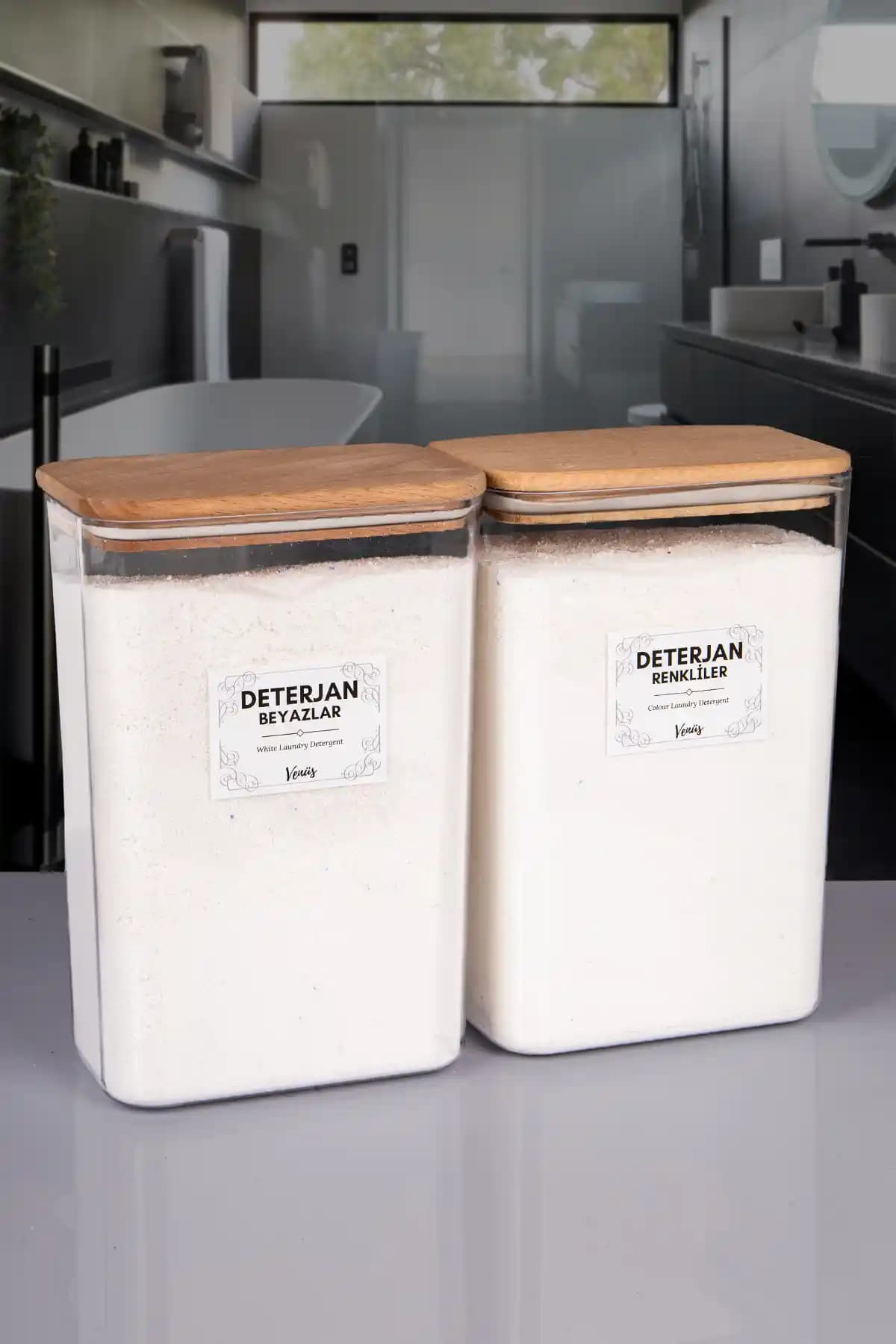 Genel Markalar 2 Adet Ahşap Vakumlu Kapaklı Toz Deterjan Kutusu Şık ve Dayanıklı Tasarım