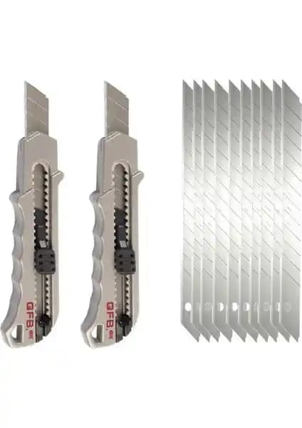 Gfb Metal Maket Bıçağı Seti 2 Adet ve 10 Yedek Uç ile Güvenli ve Dayanıklı Kesim Deneyimi
