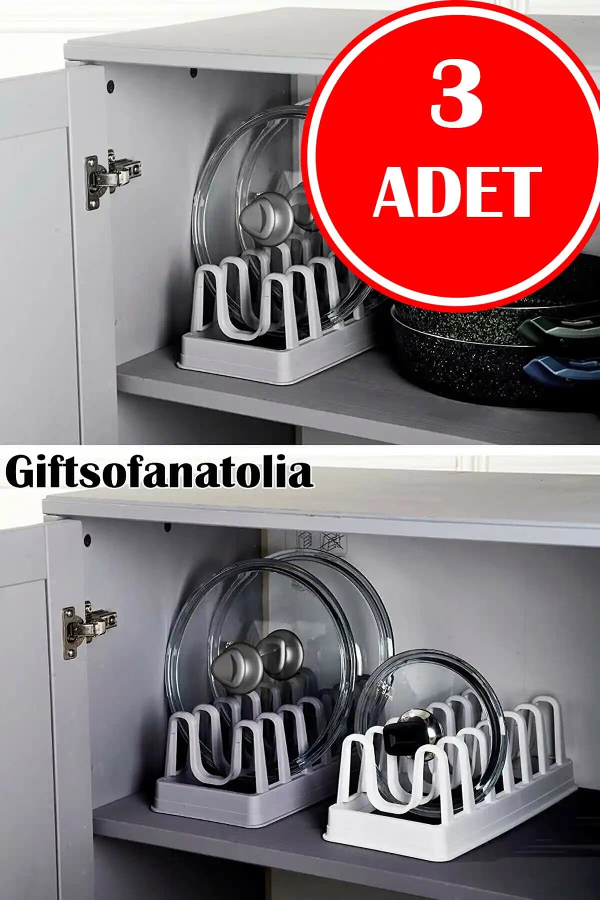 Giftsofanatolia 3 Adet Tencere Kapağı Organizeri ile Mutfak Düzeninizi Geliştirin