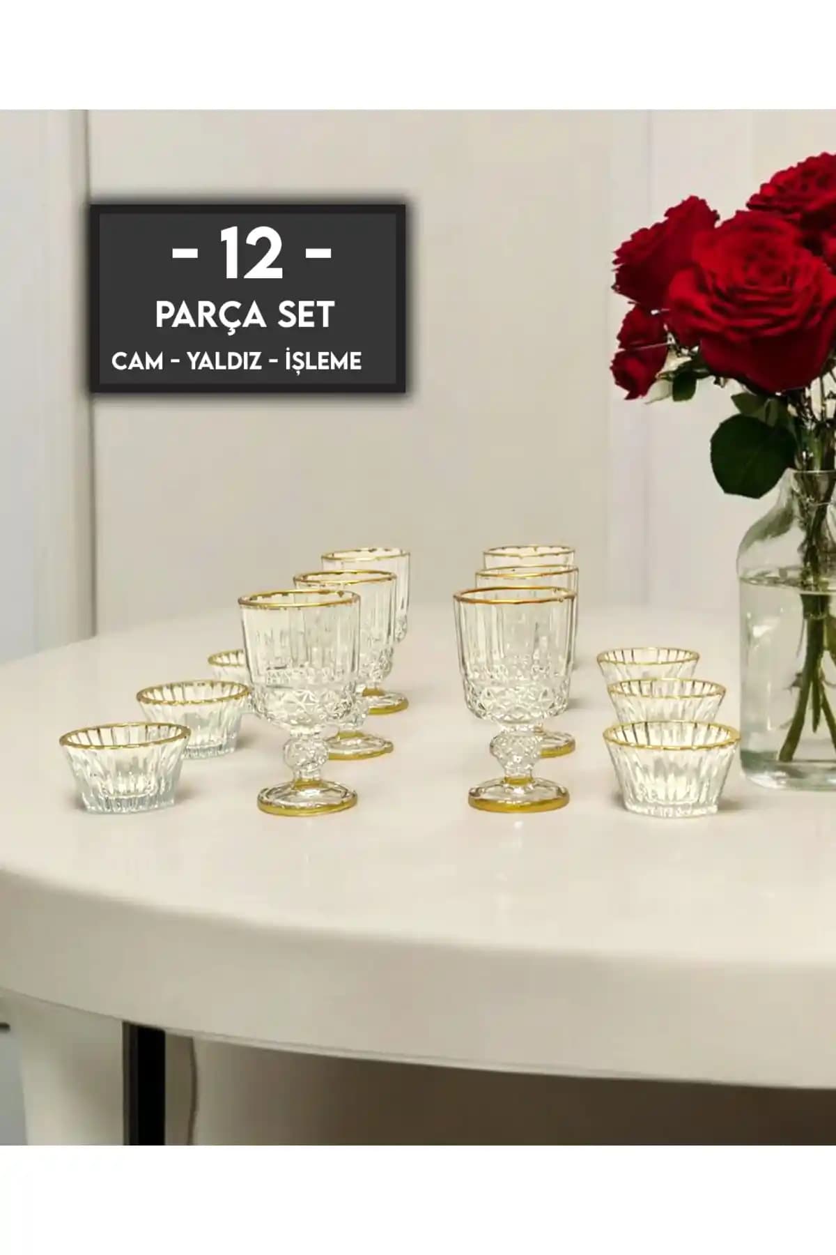 Gkzglass Yılbaşı Temalı Cam Kahve ve Su Bardağı Sunum Seti Şık ve Dayanıklı Tasarım