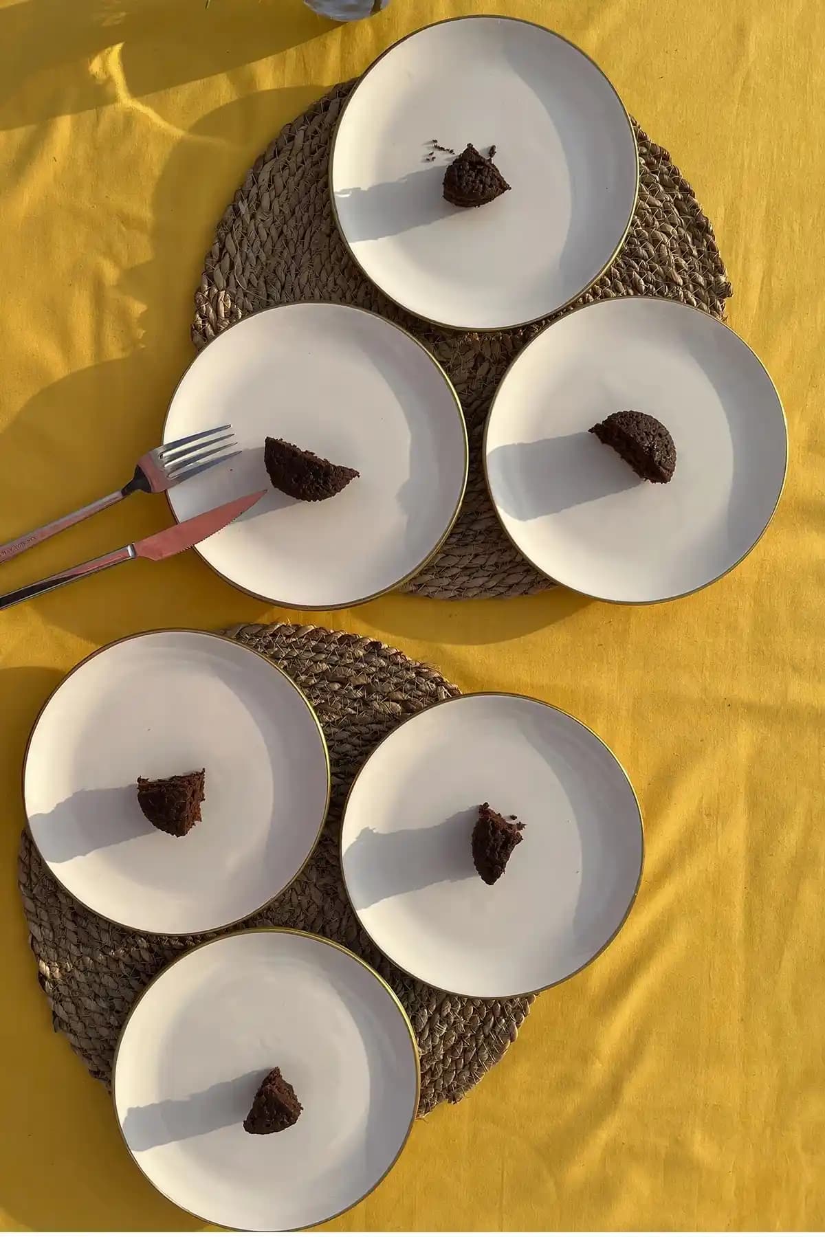 GÖNÜL 6'lı Beyaz Gold Seramik Servis Tabağı Seti Modern ve Şık Tasarım