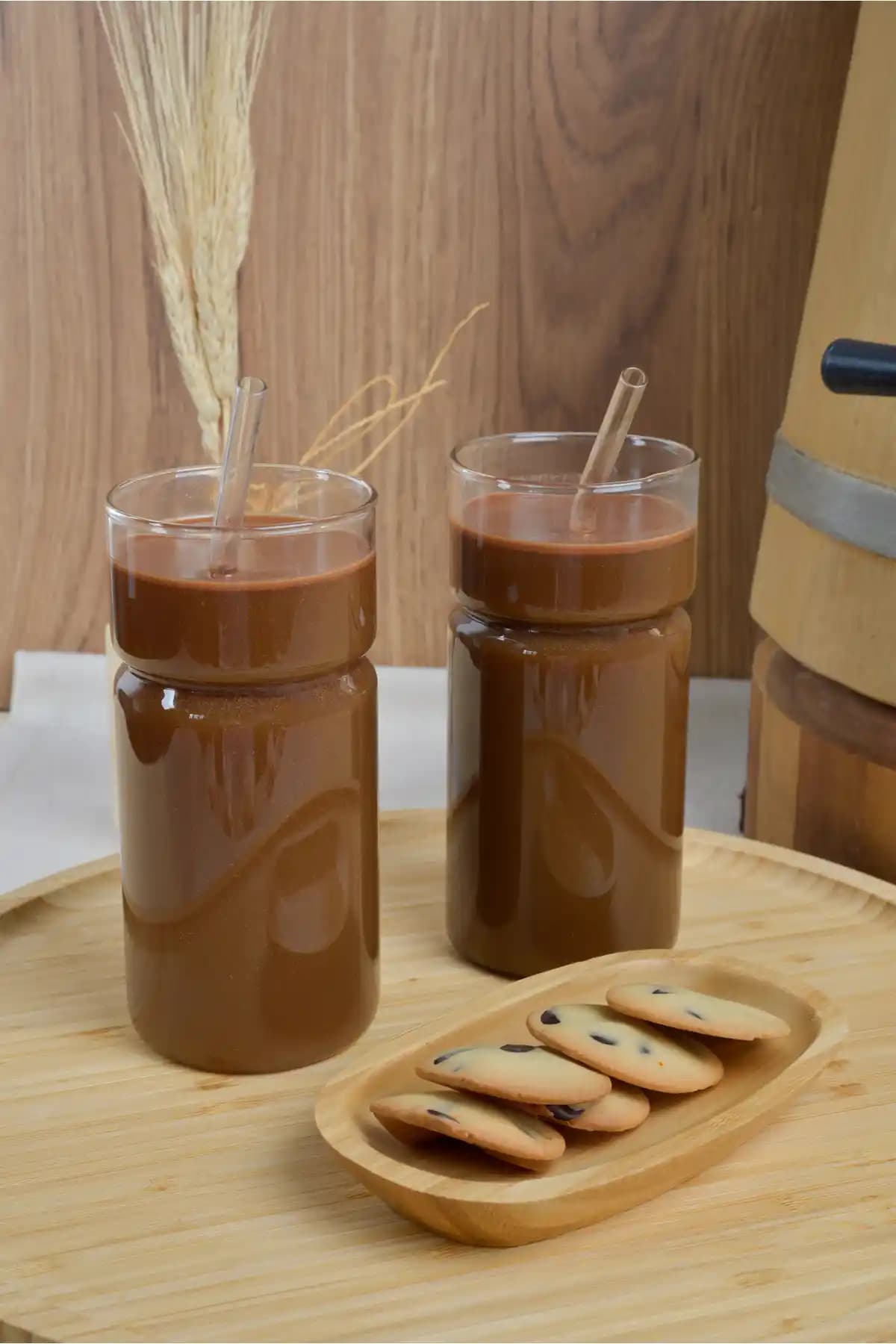 Heda Porselen 2'li 420 ml Pipetli Isıya Dayanıklı Cam Bardak Seti Modern Tasarım