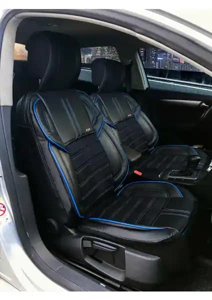Konforum Vip Deri ve Kumaş Oto Koltuk Kılıfı Seti Siyah Mavi Modern ve Dayanıklı Tasarım