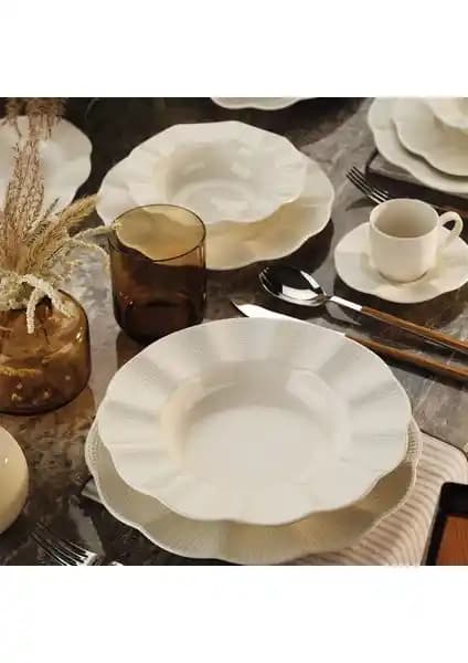 Kütahya Porselen Milena Krem Filesiz 83 Parça Yemek Takımı Günlük ve Özel Kullanım İçin