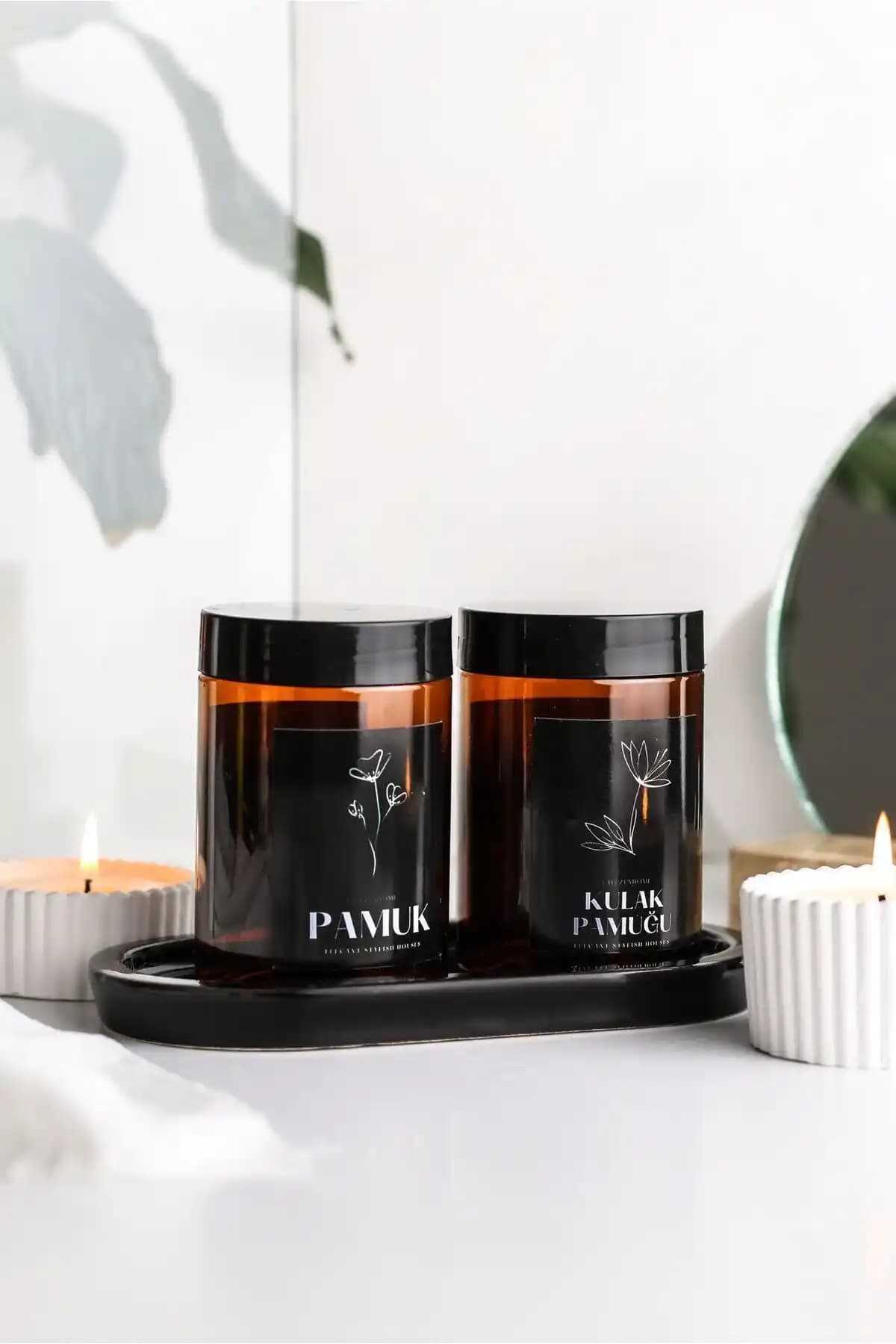 LALEZEN HOME Siyah Stantlı ve Etiketli Kulak Pamuğu ve Pamuk Midi Kavanozlar Ürün Tanıtımı