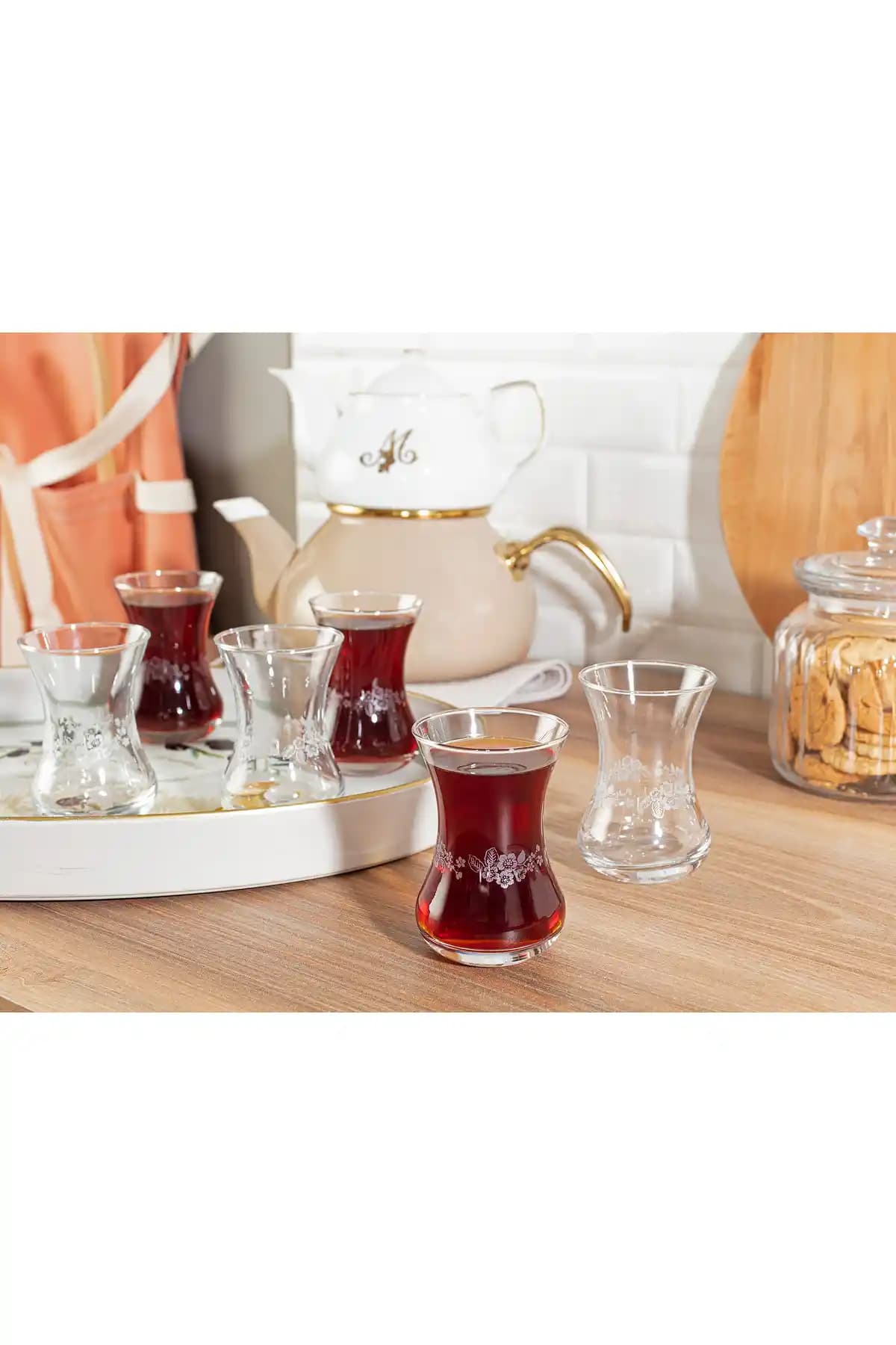 Madame Coco Lavem-Nostalgic Flowers 6'lı Çay Bardağı Seti Şık ve Dayanıklı Cam Bardaklar