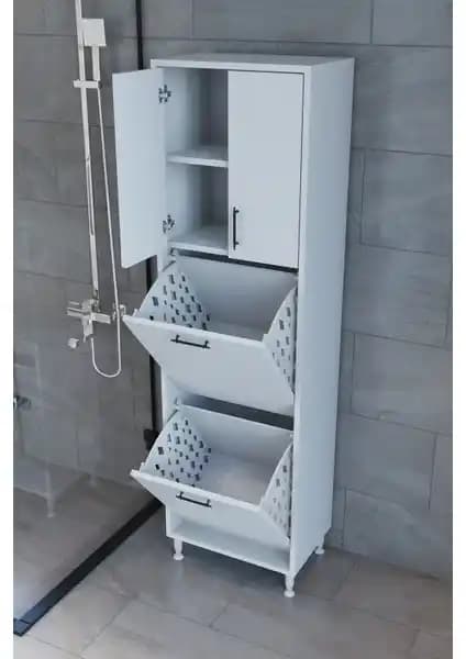 Makbulce Nergiz Beyaz ve Renkli Kirli Çamaşır Sepetli Çok Amaçlı Banyo Dolabı Özellikleri