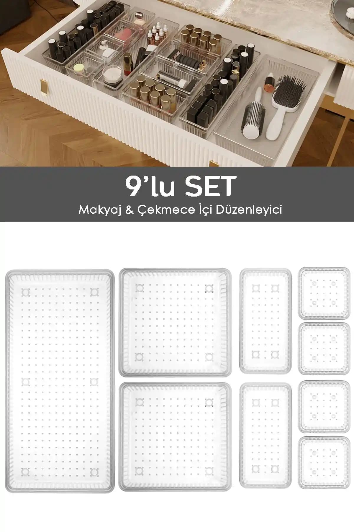 Meleni Home 9'lu Çok Amaçlı Çekmece Organizer Seti Ev ve Ofis İçin Pratik Çözüm