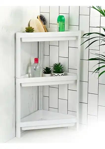 Mim Life 3 Katlı Köşeli Banyo Rafı Beyaz - Fonksiyonel ve Estetik Banyo Depolama Çözümü