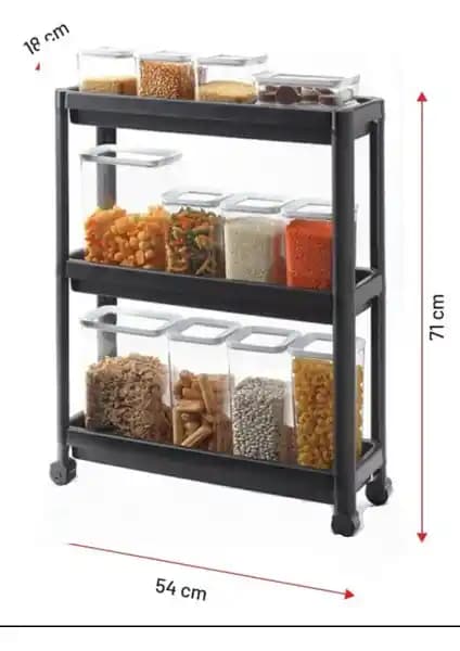 Mim Life Tekerlekli Dikdörtgen 3 Katlı Raf Ünitesi: Modern ve Çok Yönlü Depolama Çözümü