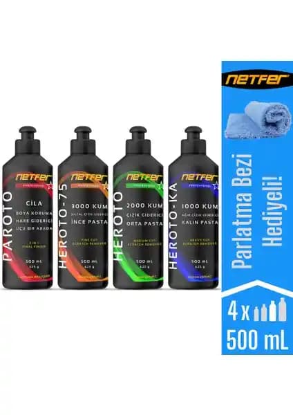 Netfer 4'lü Çizik Giderici Pasta Cila Seti ile Yüzeylerinizi Koruyun ve Parlatın