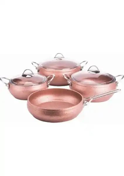 Özkent Rose Gold 7 Parça Granit Güveç Seti Modern ve Dayanıklı Mutfak Gereçleri