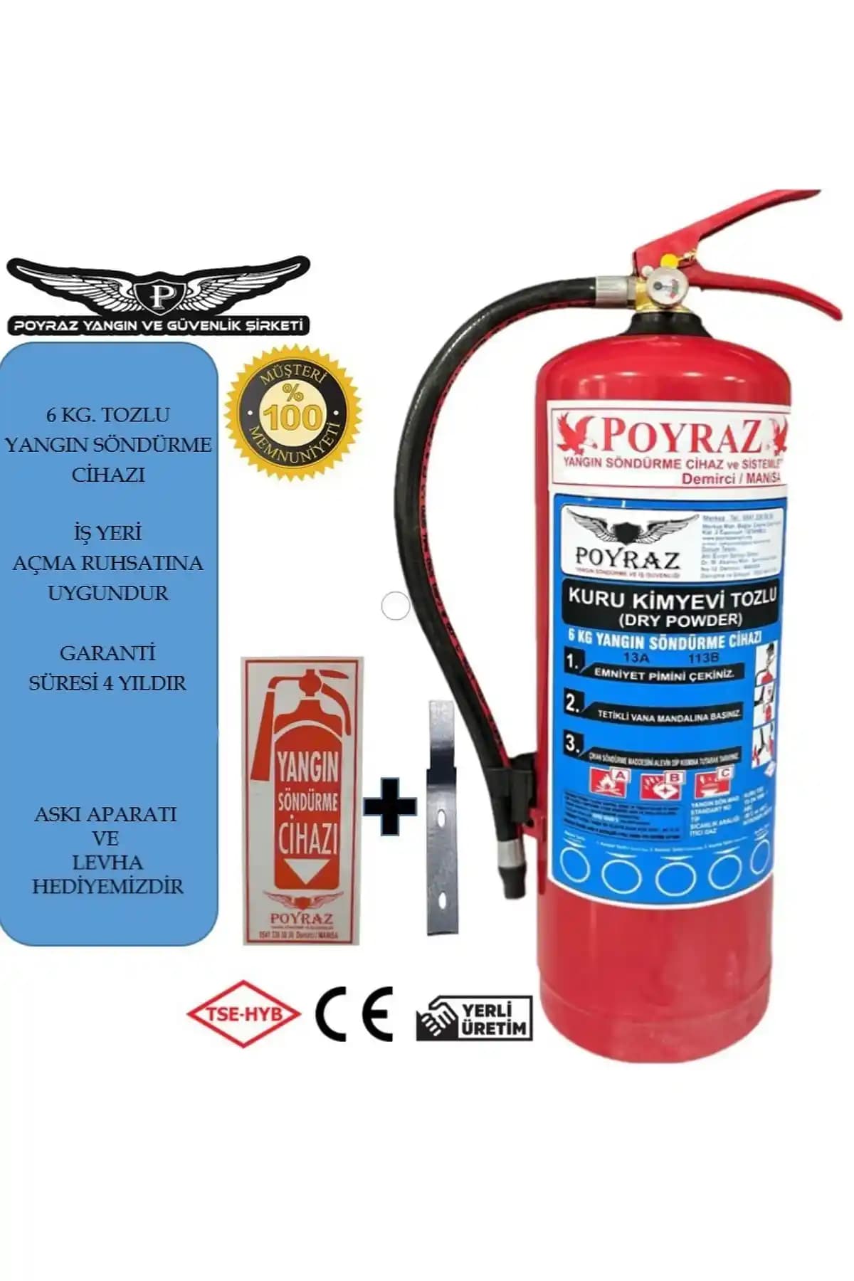 P POYRAZ 6 Kg ABC Tozlu Yangın Söndürme Tüpü Güvenlik ve Dayanıklılık Sağlar