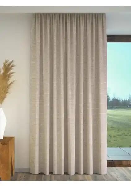 Perle Taş Rengi Keten Dokulu Fon Perde Modern İç Mekanlar İçin Şık ve Fonksiyonel Tasarım