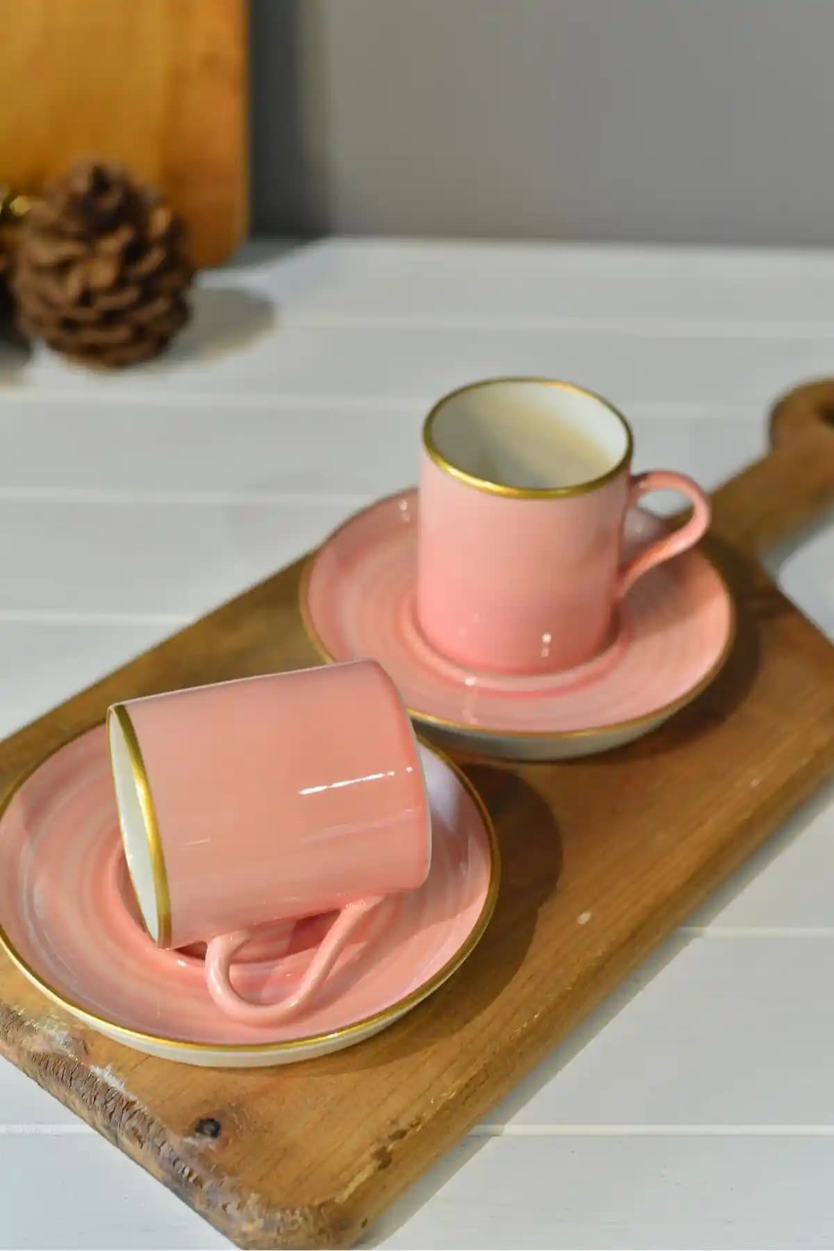Pink 2 Kişilik Porselen Türk Kahvesi Fincan Takımı Estetik ve Dayanıklı Tasarım