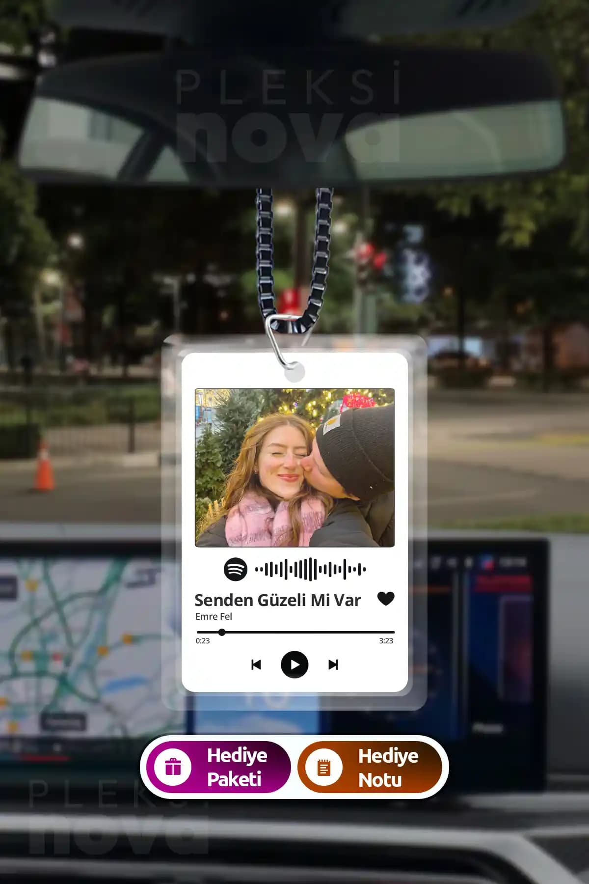 Pleksinova Kişiye Özel Fotoğraflı Spotify Araba Süsü Dikiz Aynası Aksesuarı