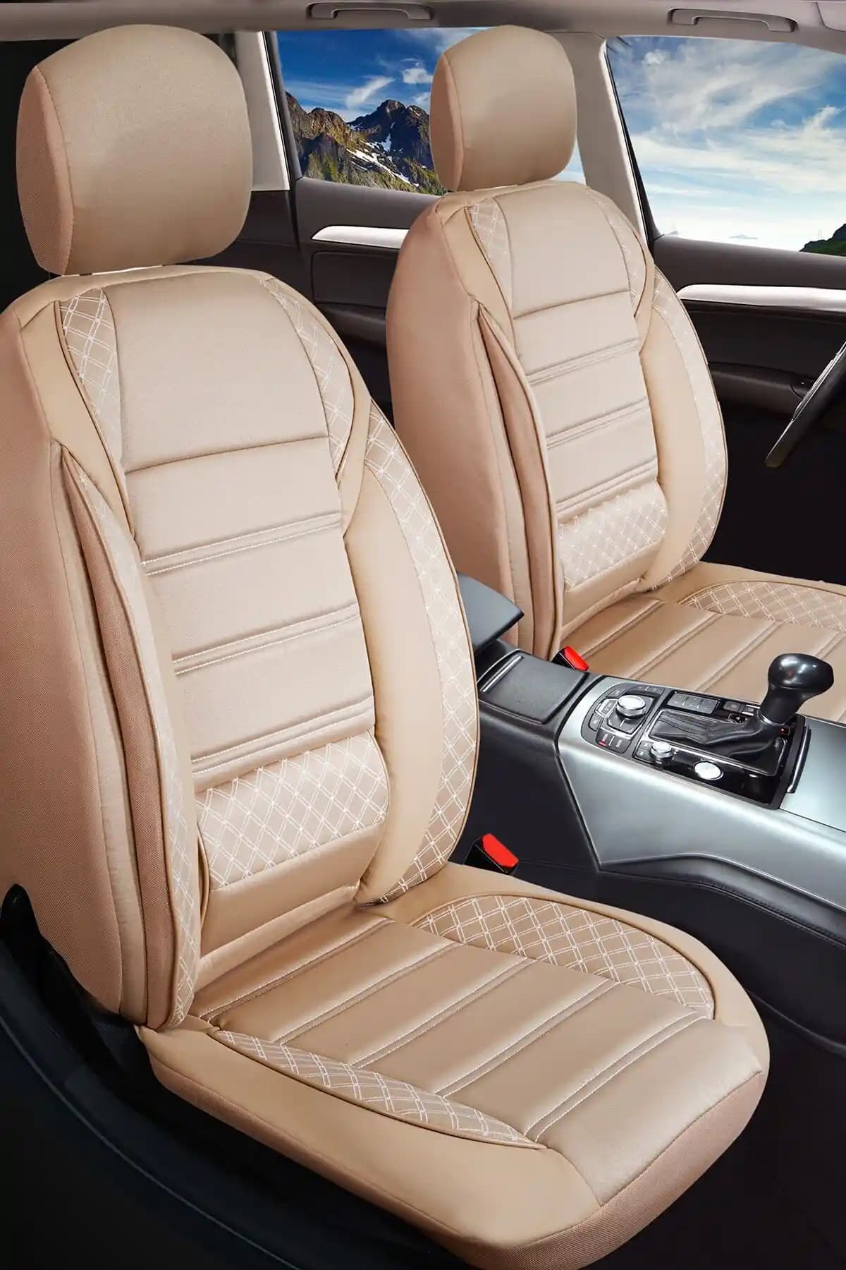 PlusOto Vera Serisi Bej Oto Koltuk Kılıfı Honda City İçin Dayanıklı ve Kolay Montajlı