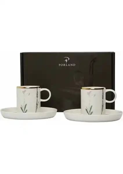 Porland Botanical Desenli Porselen Kahve Takımı Zarif ve Dayanıklı Tasarımıyla Sofralarınıza Şıklık Katar