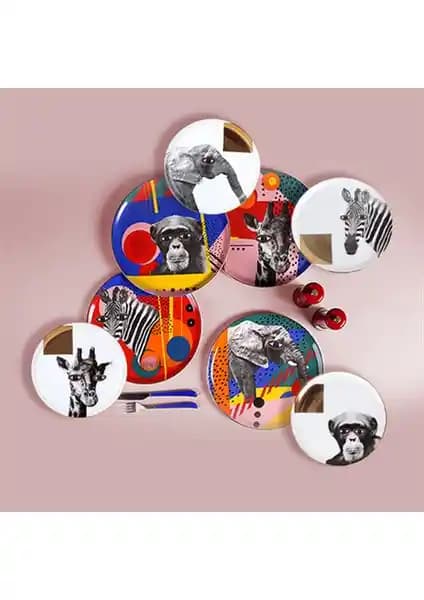 Porland Wild Life Servis Sunum Seti 8 Parça Doğal ve Renkli Porselen Yemek Takımı