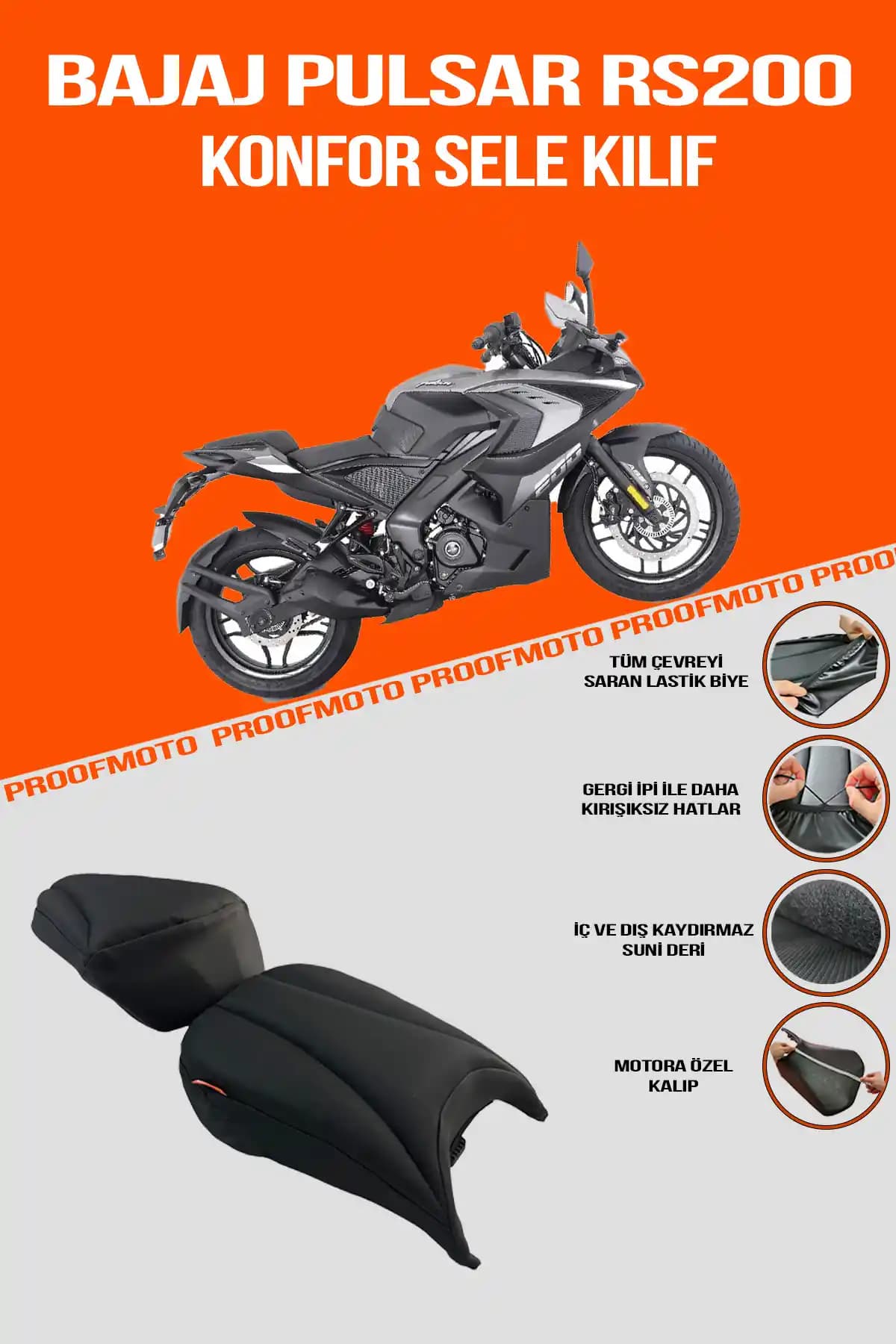 PROOFMOTO Bajaj Rs 200 Konfor Sele Kılıfı: Dayanıklı ve Pratik Motosiklet Aksesuarı