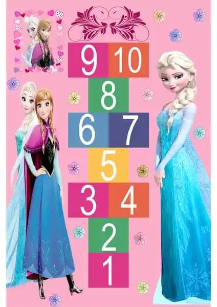 Resmiro Elsa Seksek Oyun Desenli Dijital Baskılı Halı Çocuk Odası ve Oyun Alanları İçin