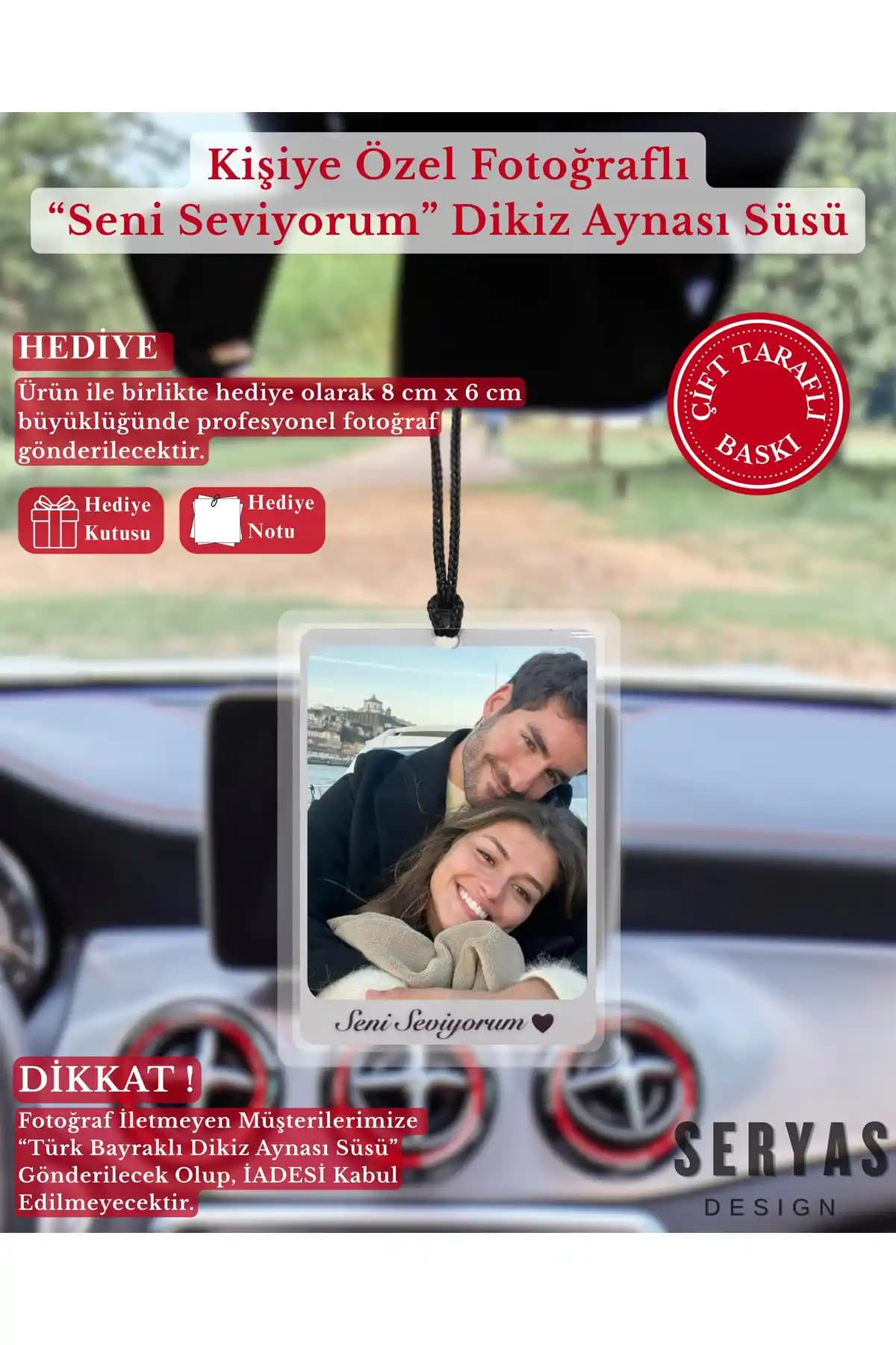 Seryas Design Kişiye Özel Fotoğraflı Dikiz Aynası Süsü ile Aracınıza Estetik Katın