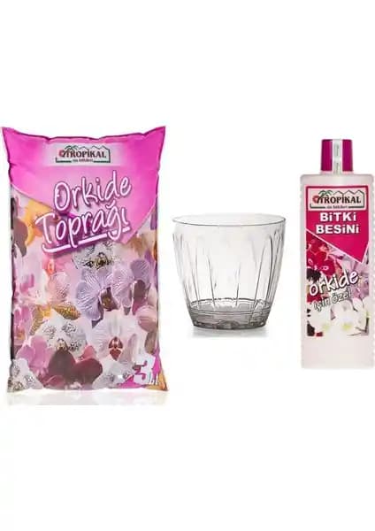 Tropikal Orkide Toprak Vitamin Bakım Seti ve Şeffaf Saksı ile Sağlıklı Çiçeklenme