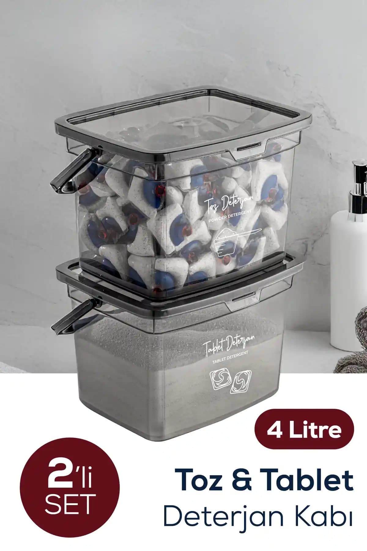 Vienev 2'li 4 Litre Beyaz Serigrafi Etiketli Deterjan Saklama Kutuları