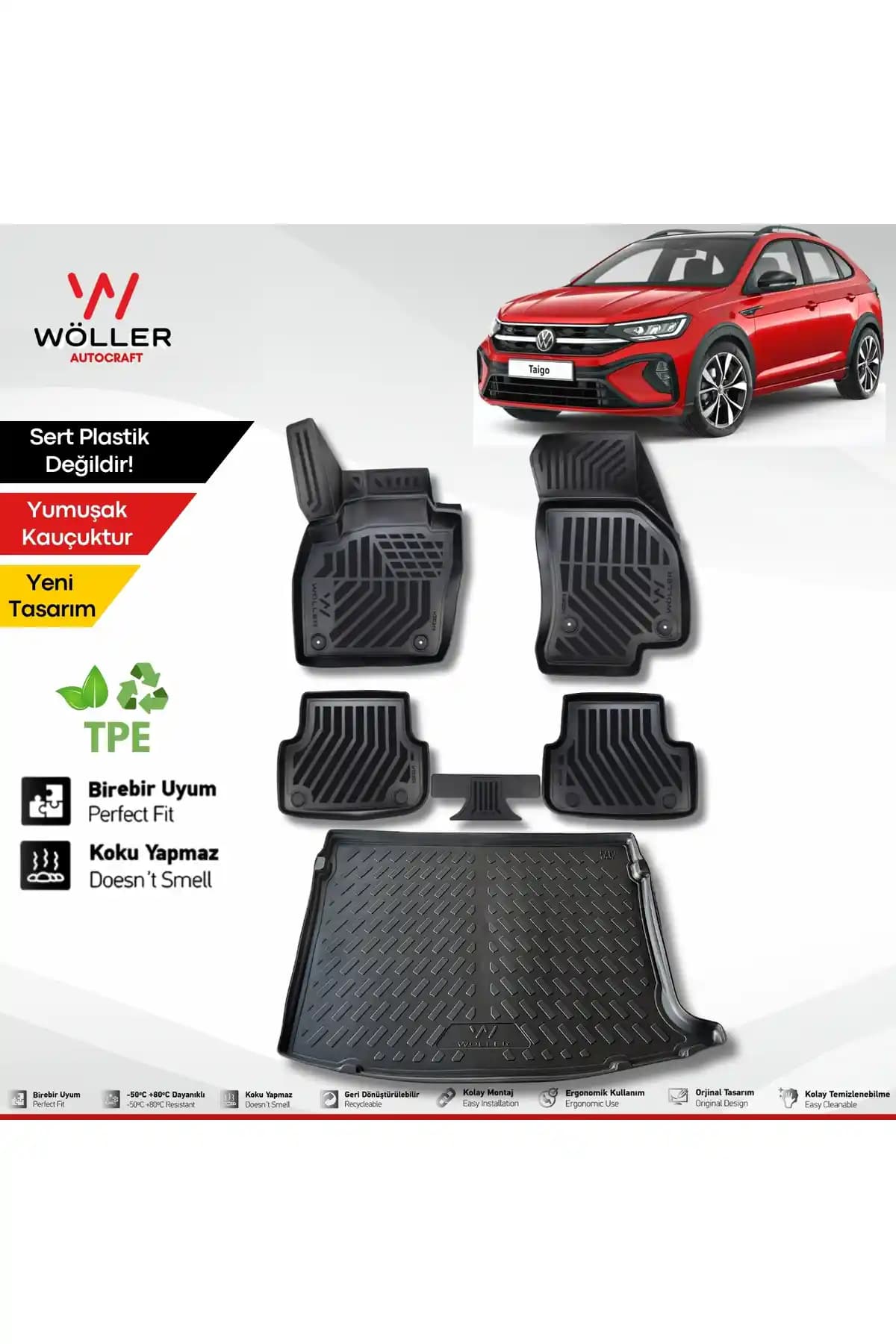 Volkswagen Taigo için 2022 Sonrası Uygun 3D Ultraflex Paspas ve Bagaj Havuzu Seti