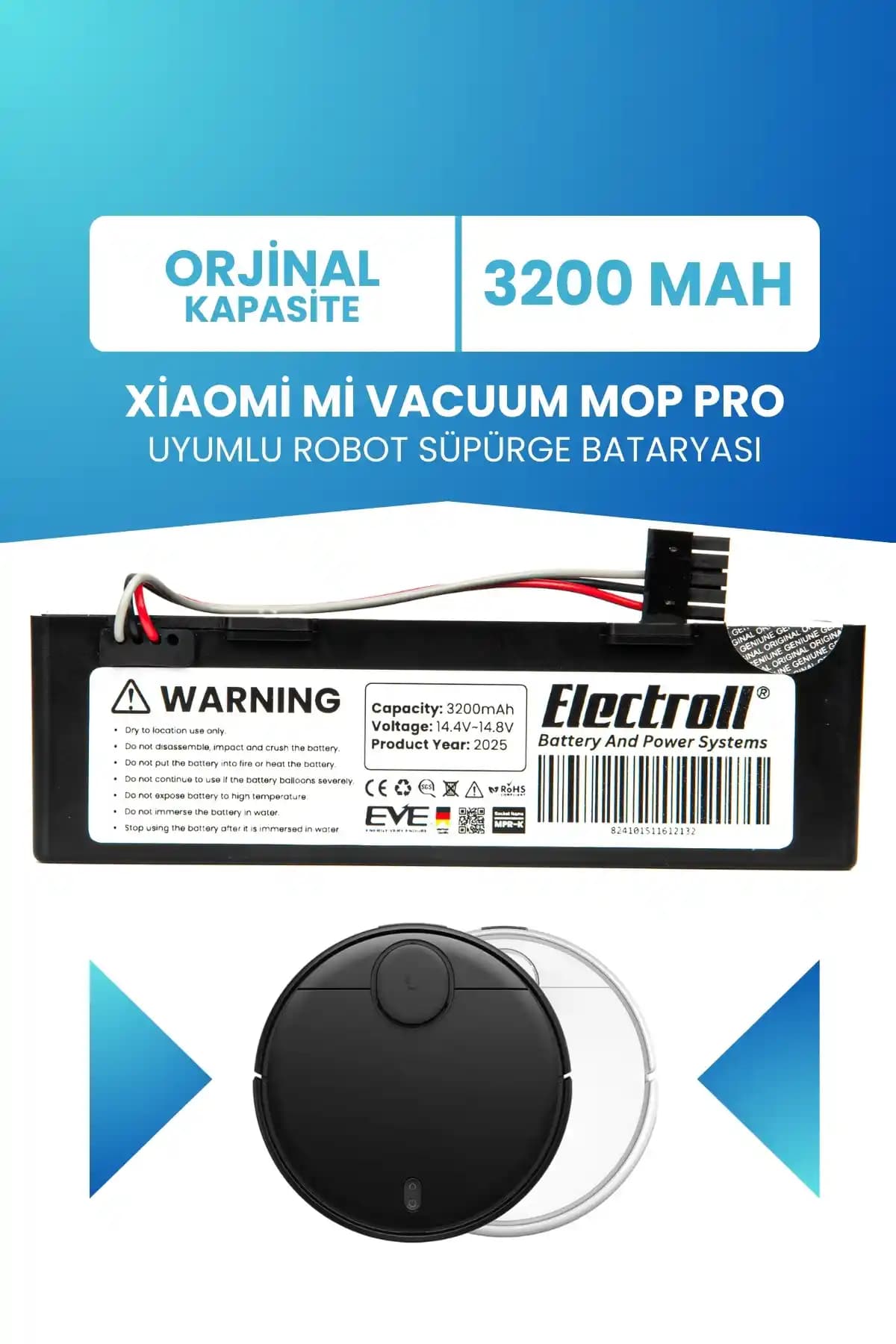 Xiaomi Mi Vacuum Mop Pro Uyumlu 3200mAh Batarya ile Uzun Süreli ve Güçlü Temizlik Deneyimi