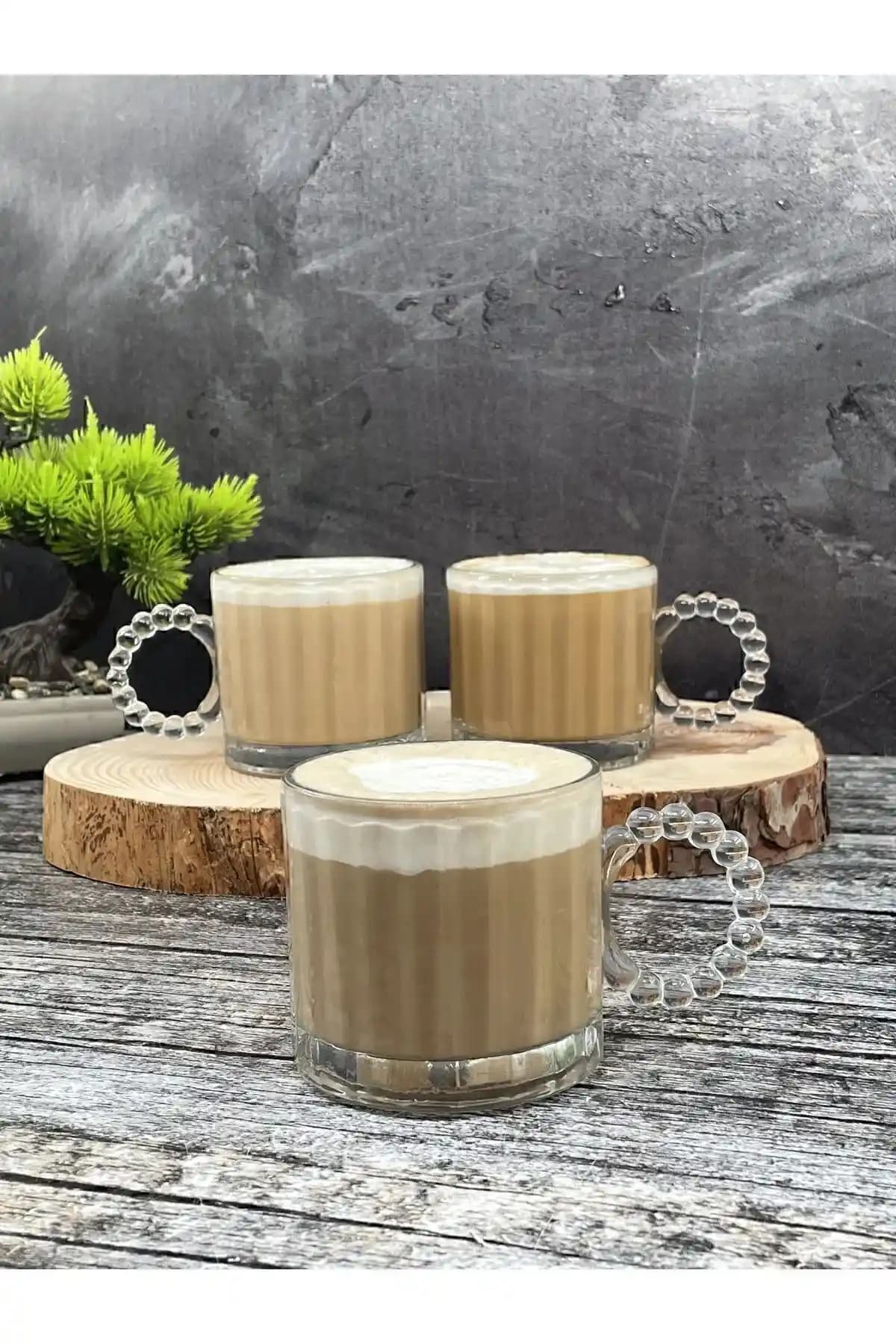 Yerli Üretim Kulplu Boncuk Kahve Yanı Su Bardağı Modern ve Dayanıklı Tasarım