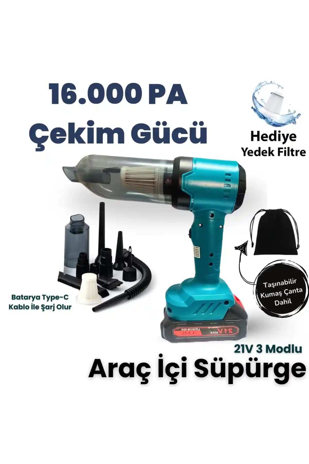 Yussraw 2'si Bir Arada Araç İçi Süpürge Güçlü ve Pratik Temizlik Çözümü