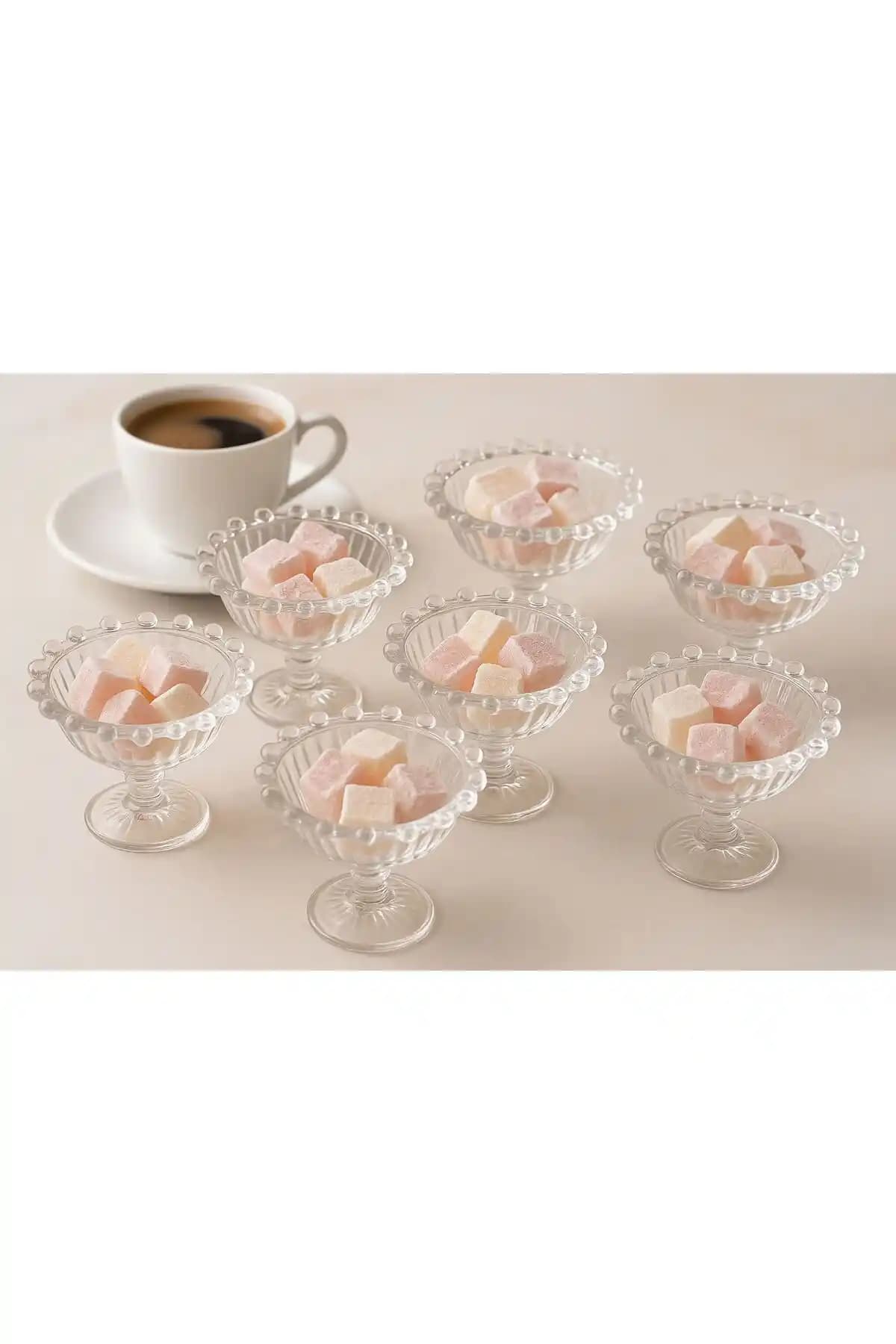 YzHome 6'lı Boncuklu Ayaklı Plastik Mika Lokumluk Seti Modern ve Şık Sunumlar İçin