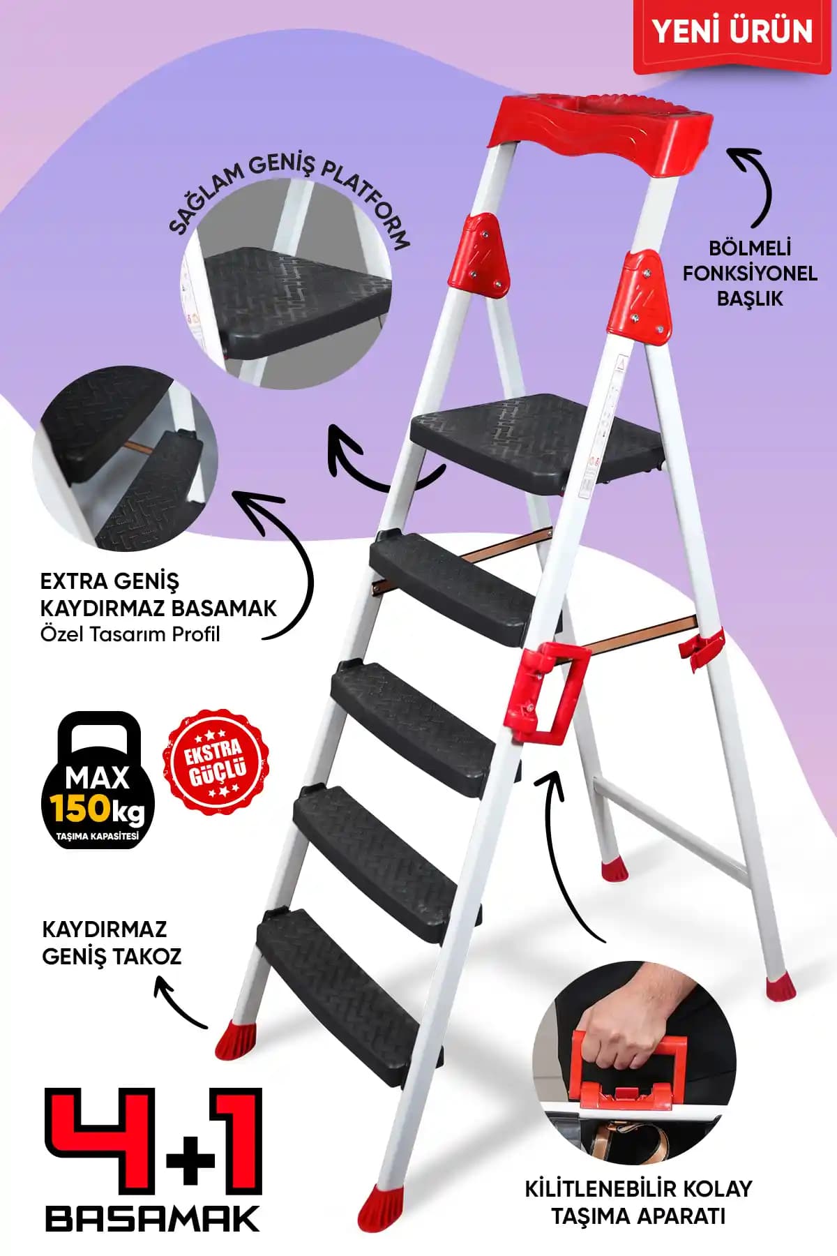 ZE Zigana Elegance 4 1 Geniş Basamaklı Kolay Taşıma Aparatlı Merdiven Özellikleri ve Kullanım Alanları