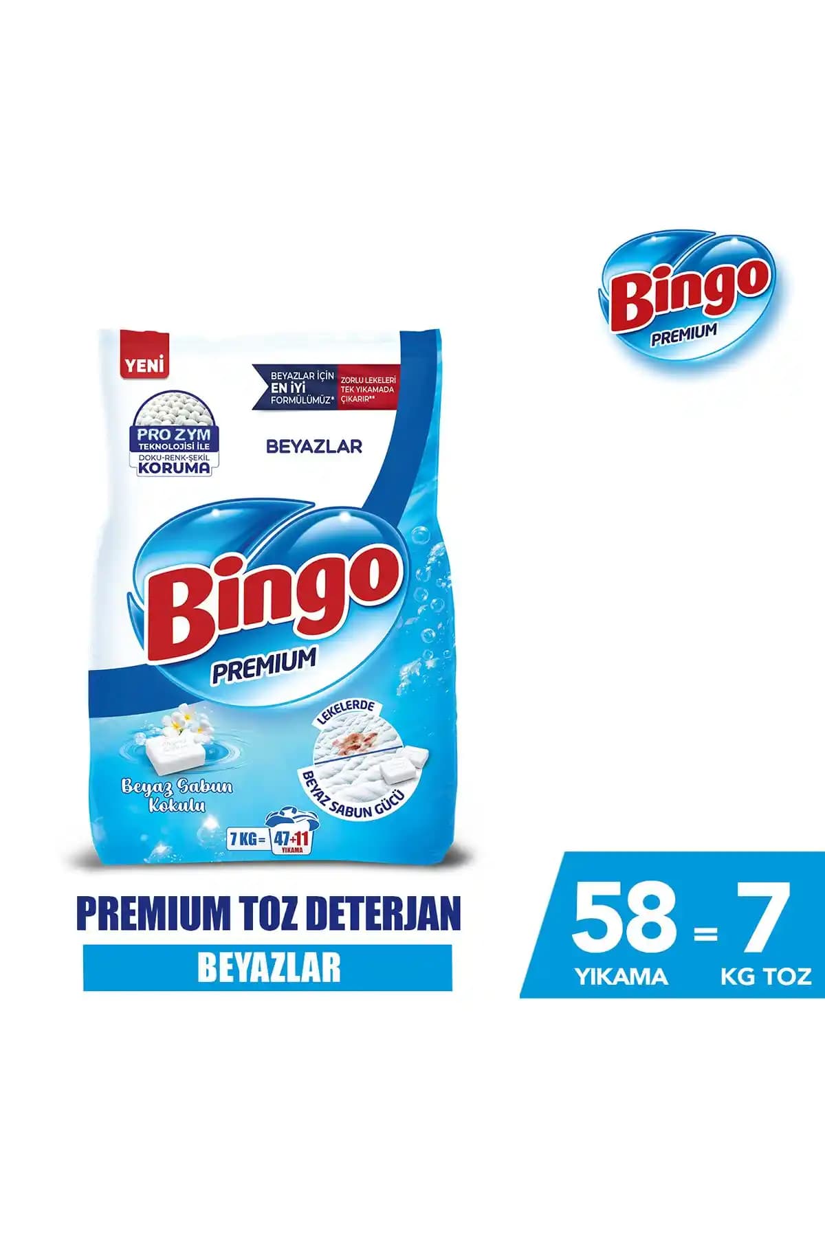 Bingo Premium Toz Çamaşır Deterjanı 7 Kg Beyaz Renk Koruma ve Lekeleri Çıkarma Özelliği