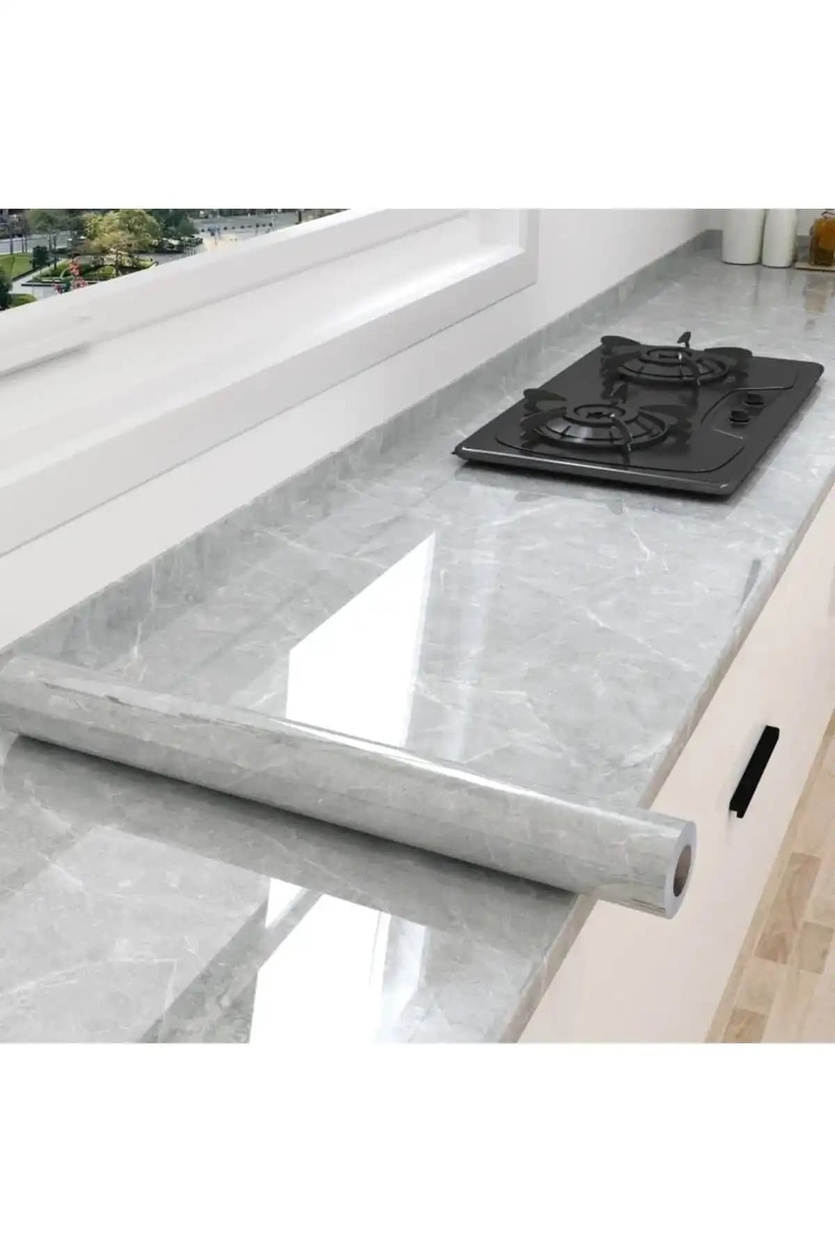 Mermer Desenli Yapışkanlı Folyo ile Modern ve Şık Mutfak Dekorasyonu Çözümü