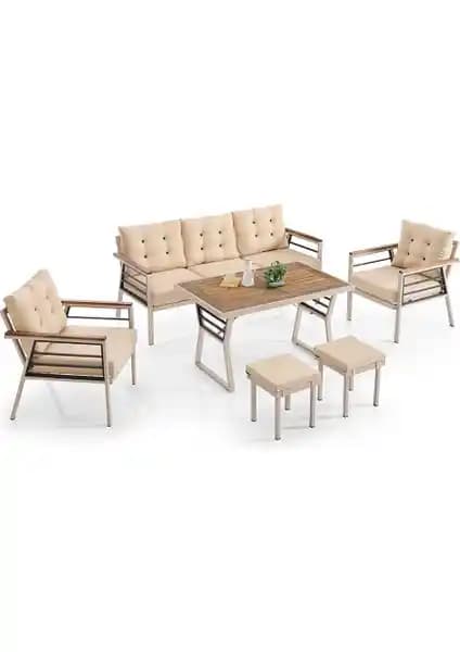 Bahçe ve Balkon Dekorasyonu İçin EVDEMO Lara Metal Puflu ve Monalin Miami Rattan Oturma Gruplarının Karşılaştırması