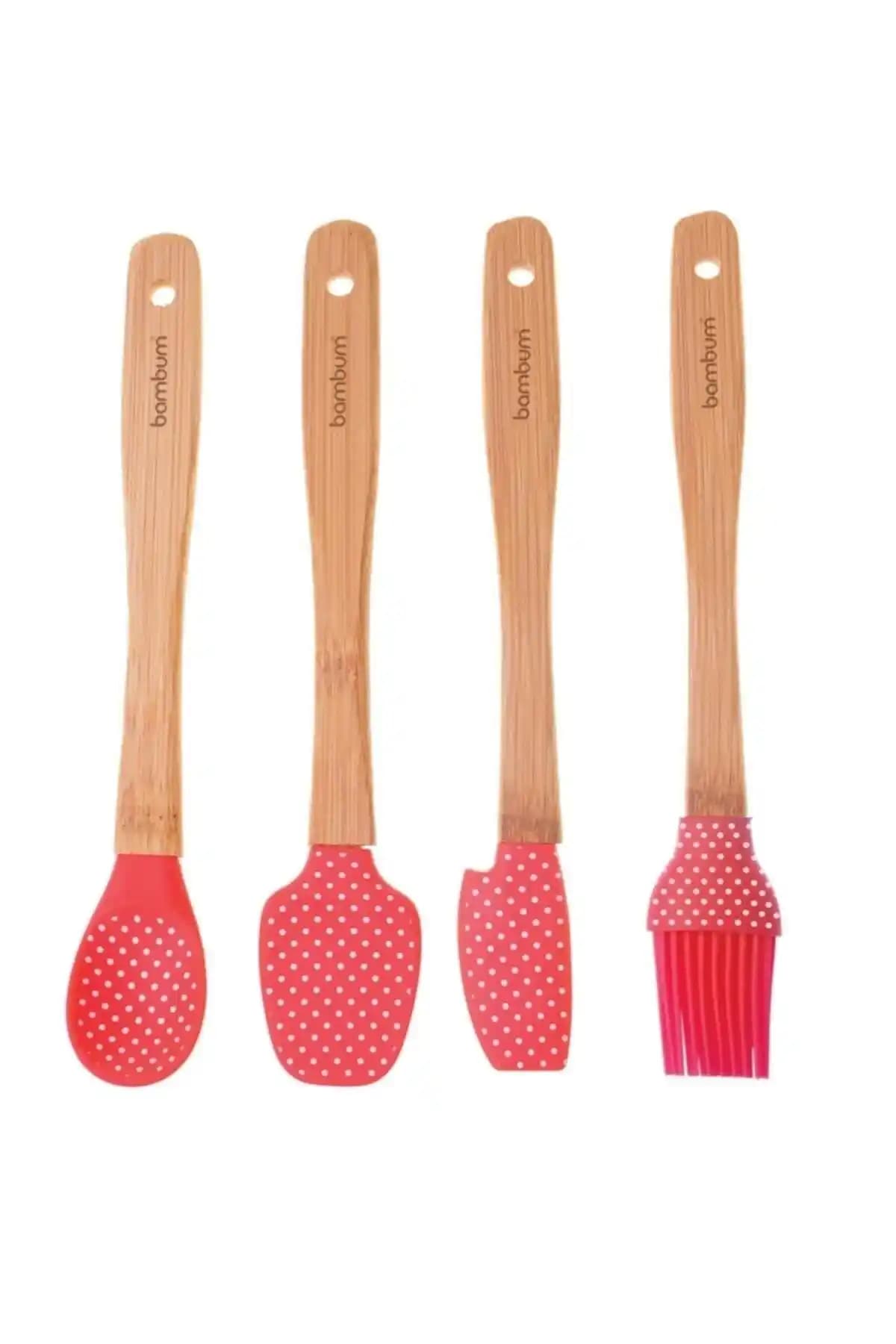 Bambum Bolly 4’lü Renkli Silikon ve Bambu Uçlu Spatula Seti