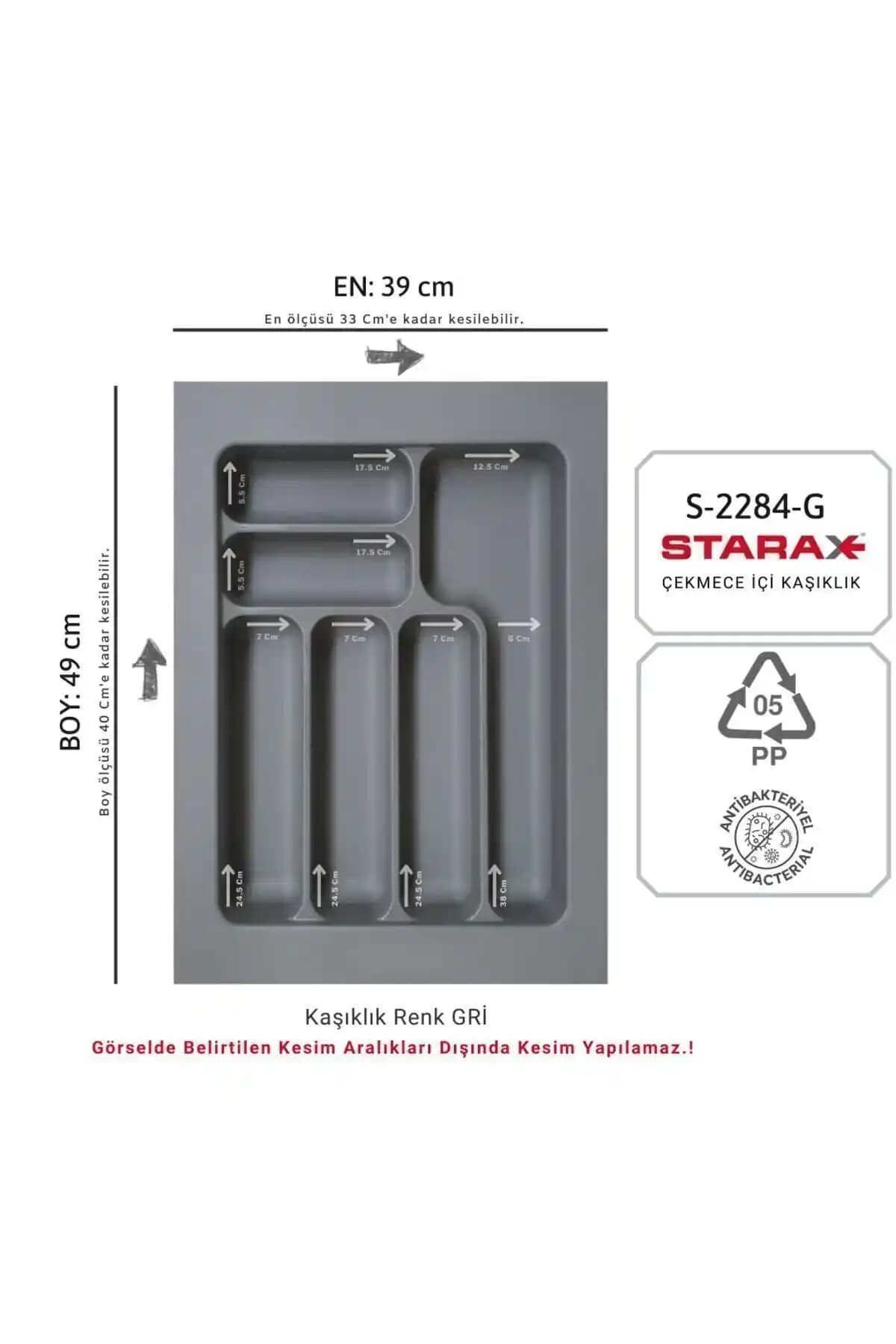 Starax 39x49 cm Gri Plastik Kaşıklık ile Mutfak Düzeninizi Optimize Edin