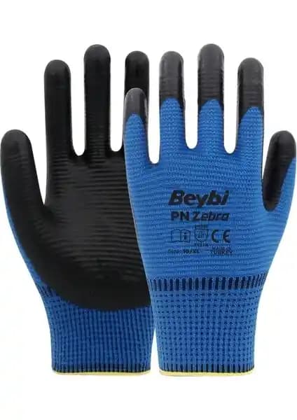 Beybi Pn Zebra Mavi Polyester Örme Nitril Eldiven: Dayanıklı ve Güvenilir Endüstri Eldiveni
